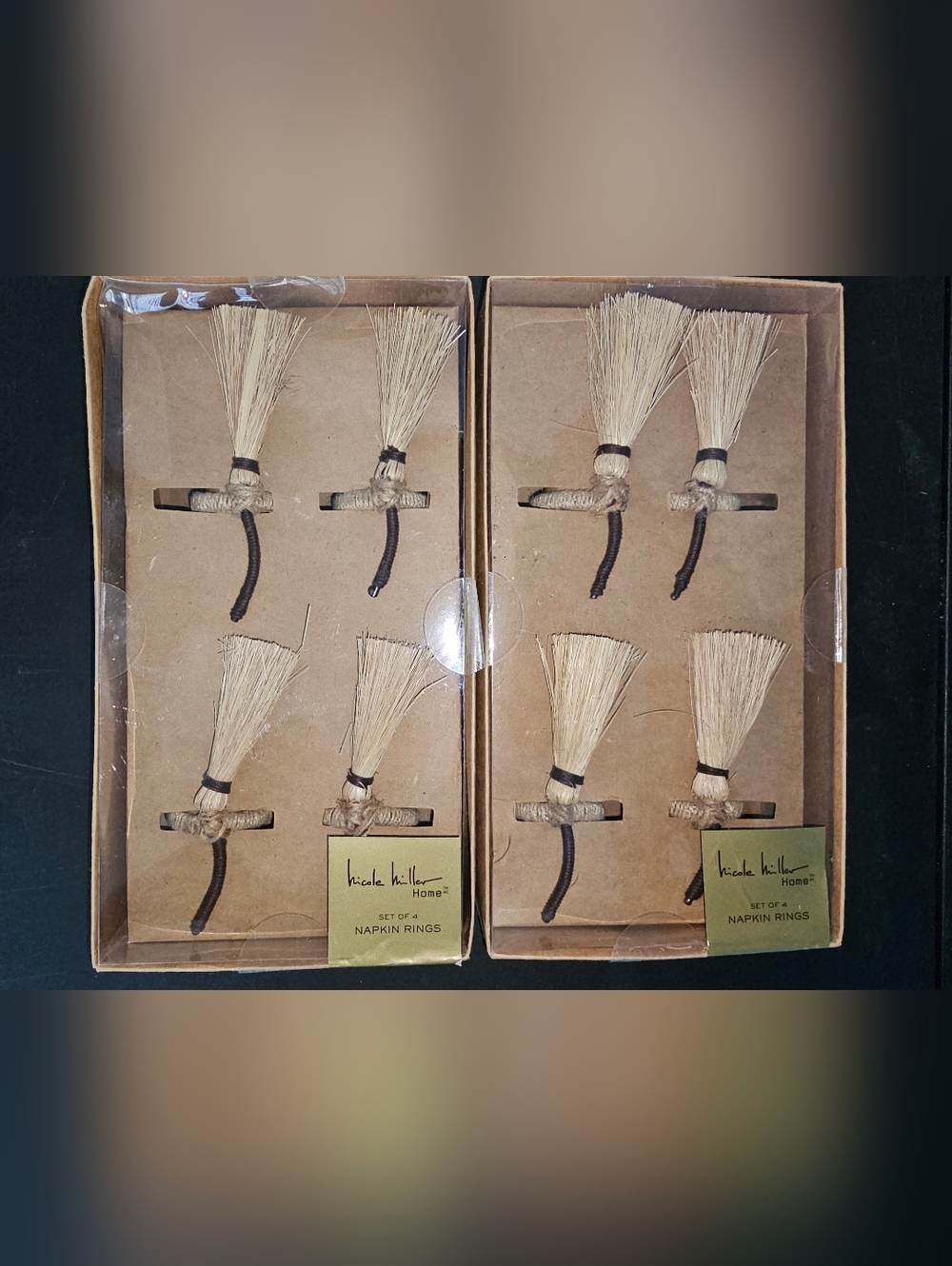 Nicole Miller Home 8 Broom Napkin Ring Holders NWT